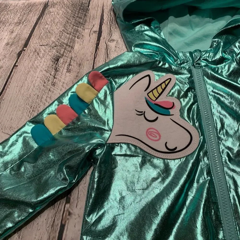 WONDER NATION Girl’s Aqua Metallic Unicorn Jacket / Size: 18 Months